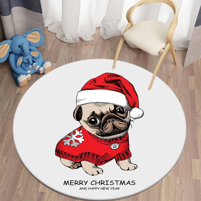 Dog Cartoon Kawaii Printed Round Carpet Children's Living Room Mat Floor Mat Yoga Mat Bedroom Chair Non Slip Mat New Year Gift