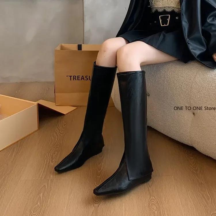 Fashion Pointed Toe Flats Women High Boots Designer Fashion Casual Walking Leather Shoes 2025 New Trend Winter Dress Chelsea Botas Mujer
