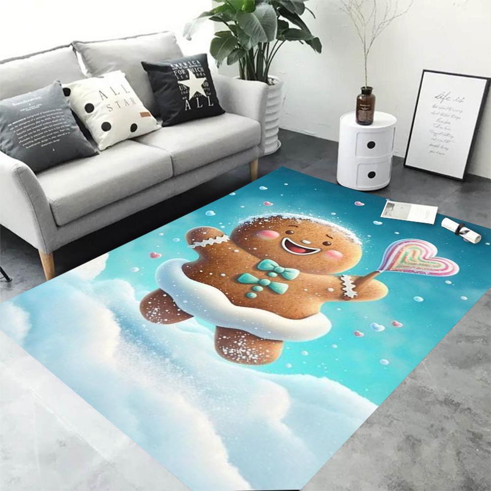 Christmas Cute and Playful Gingerbread Man Printed Carpet Fun Festival Fairy Tale Christmas Decoration Non Slip Mat Gift