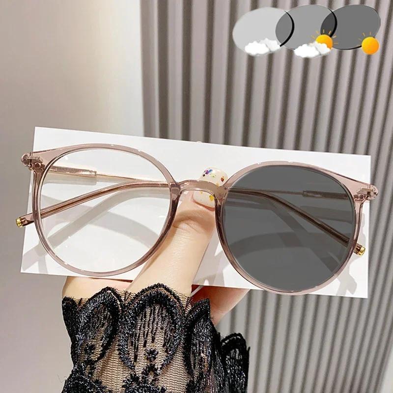 Ladies Trendy Finished Pochromic Myopia Glasses Blue Light Blocking Eyewear Men Unisex Retro Minus Diopter Eyeglasses Diopter