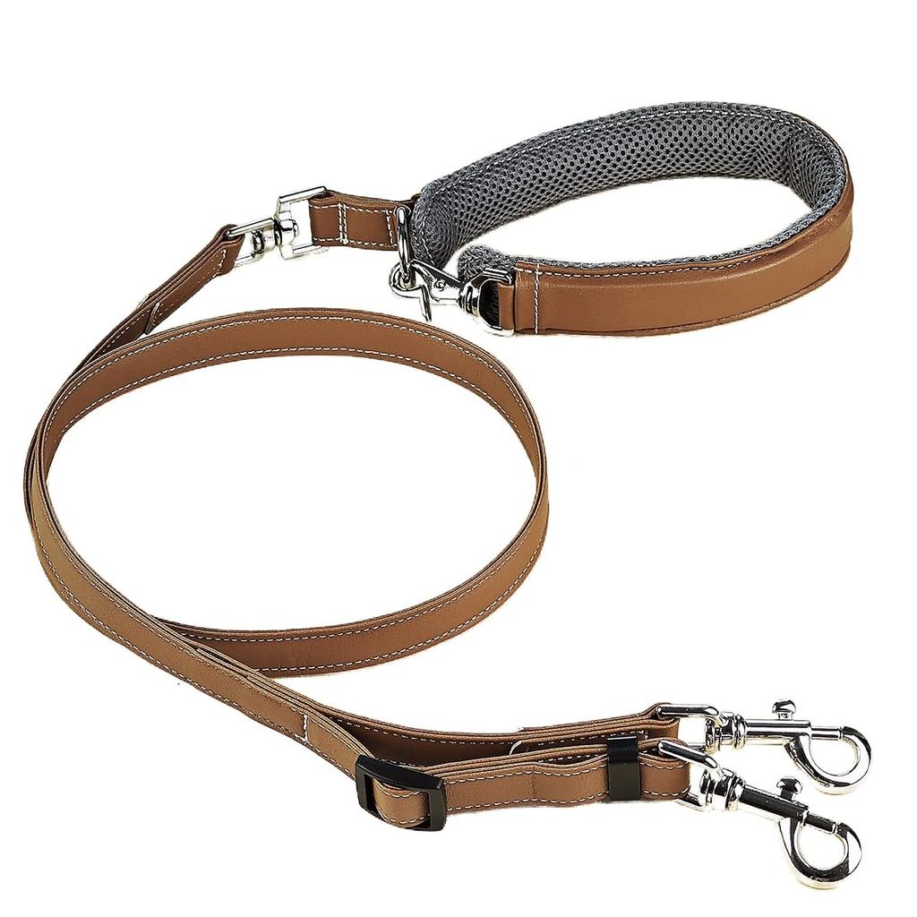 Beanspet Dog Double Double Snap Padded for and Large for and Escape Prevention Leash, Lock, Hook, Leather, 1.2m Length, Adjustable, Handle, Small,