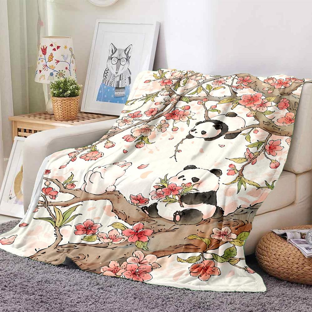 1pc Panda Blossom Lightweight Flannel Blanket, Comfortable and Warm Blanket, for Office and Camping Sofa Bed204
