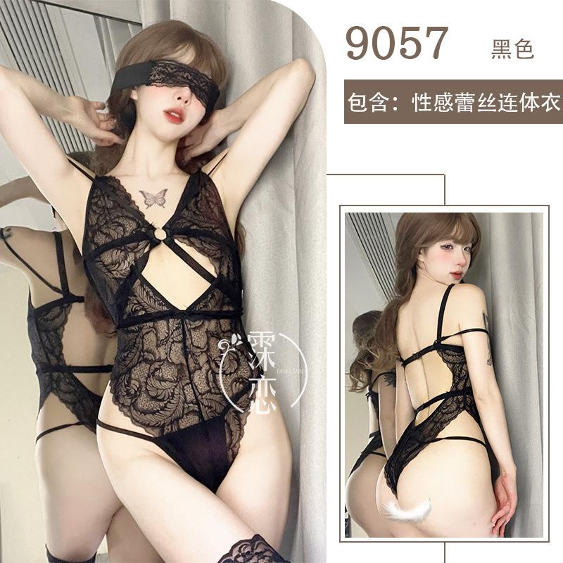 Sexy Erotic Underwear Transparent Hollow Lace One-piece Erotic Clothes for Women Without Small Breasts Showing Big Hot Temptation