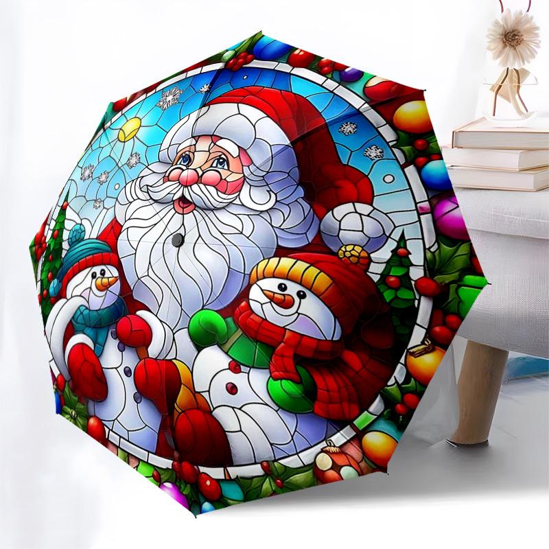 

1pc Stained Glass Holly Berries Design Automatic Opening Folding Umbrella with 8-Bone Iron Frame, Suitable for Fans, Travel, Daily Use, Festive Gift.D