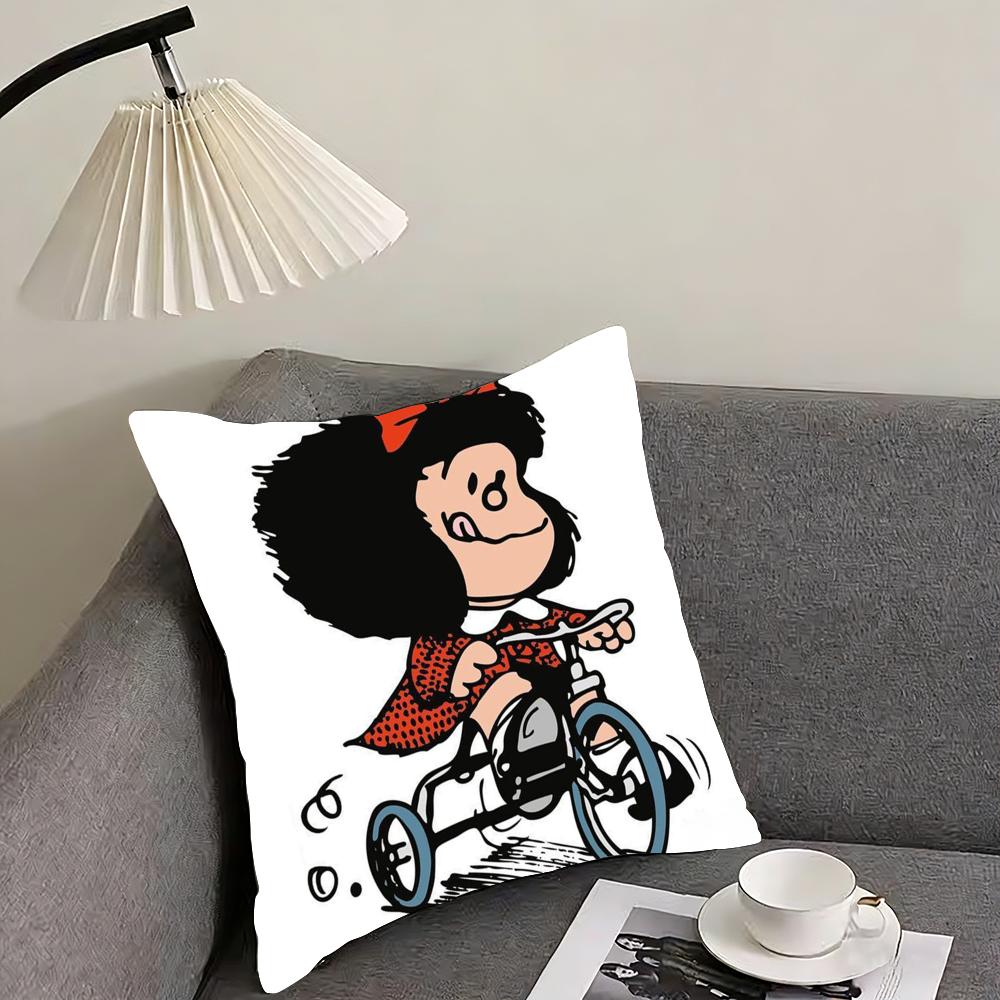 Cute MMafaldas Cartoon Cushion Cover Pillowcase Ultra Soft Skin Friendly Fabric Cloud Like Comfort Concealed Zipper