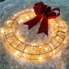 Christmas Metal Light Up Wreath With LED Warm Lights And Ribbon Bow Holiday Decoration