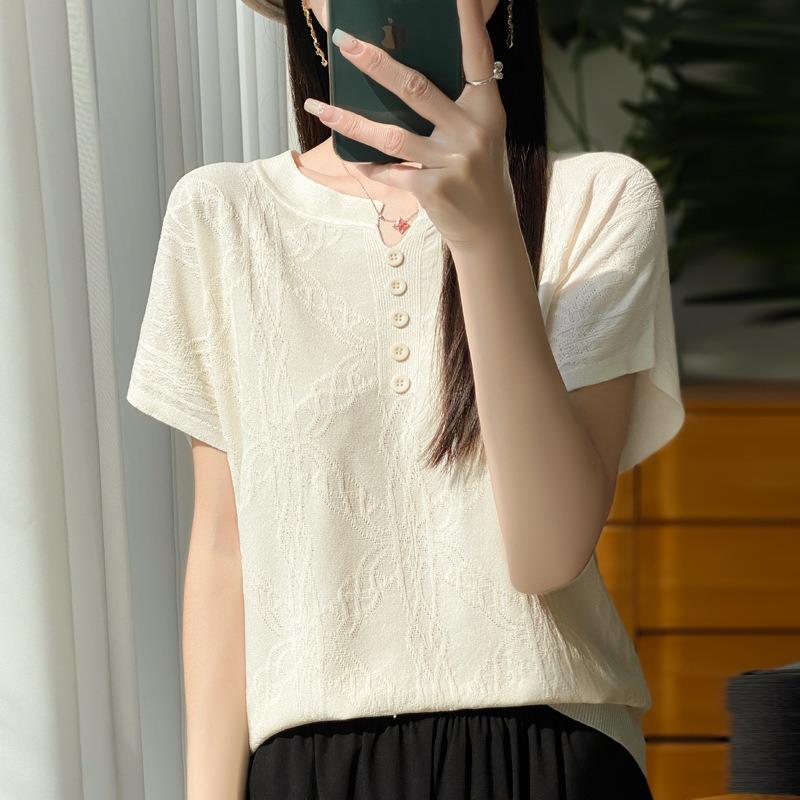 Summer Women's New Short-sleeved Knitted Sweater T-shirt and Round-neck Vest Top