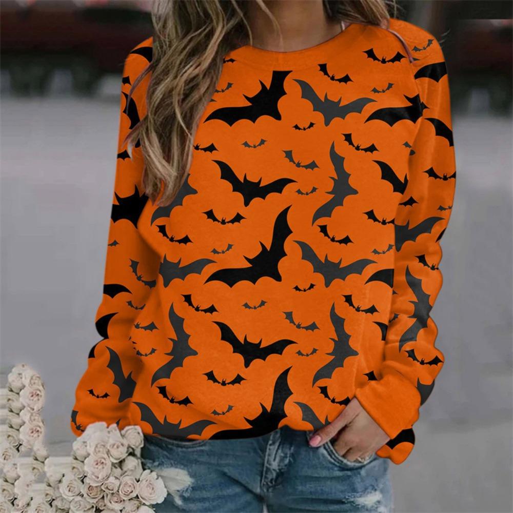 Women's Fashion Casual Hoody Autumn Winter Halloween Evil Witch Dark Castle Horror Party Print Sweatshirts Long Sleeved O Neck Hoodies Female Tops