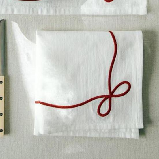 Napkin Nordic Style Embroidered Bow Pattern Cotton Linen Placemat Heat-Resistant Absorbent Fabric Napkin Cloth