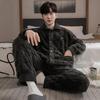 2Pcs/set Men's Pajamas Autumn and Winter Padded and Thickened Warm Long-sleeved Trousers Coral Fleece Homewear Men's Clothing