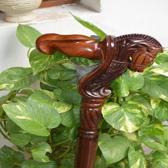 Horse Wooden Hand Carved Cane Traditional Hand Carved Walking Stick with Brown Polished Finish