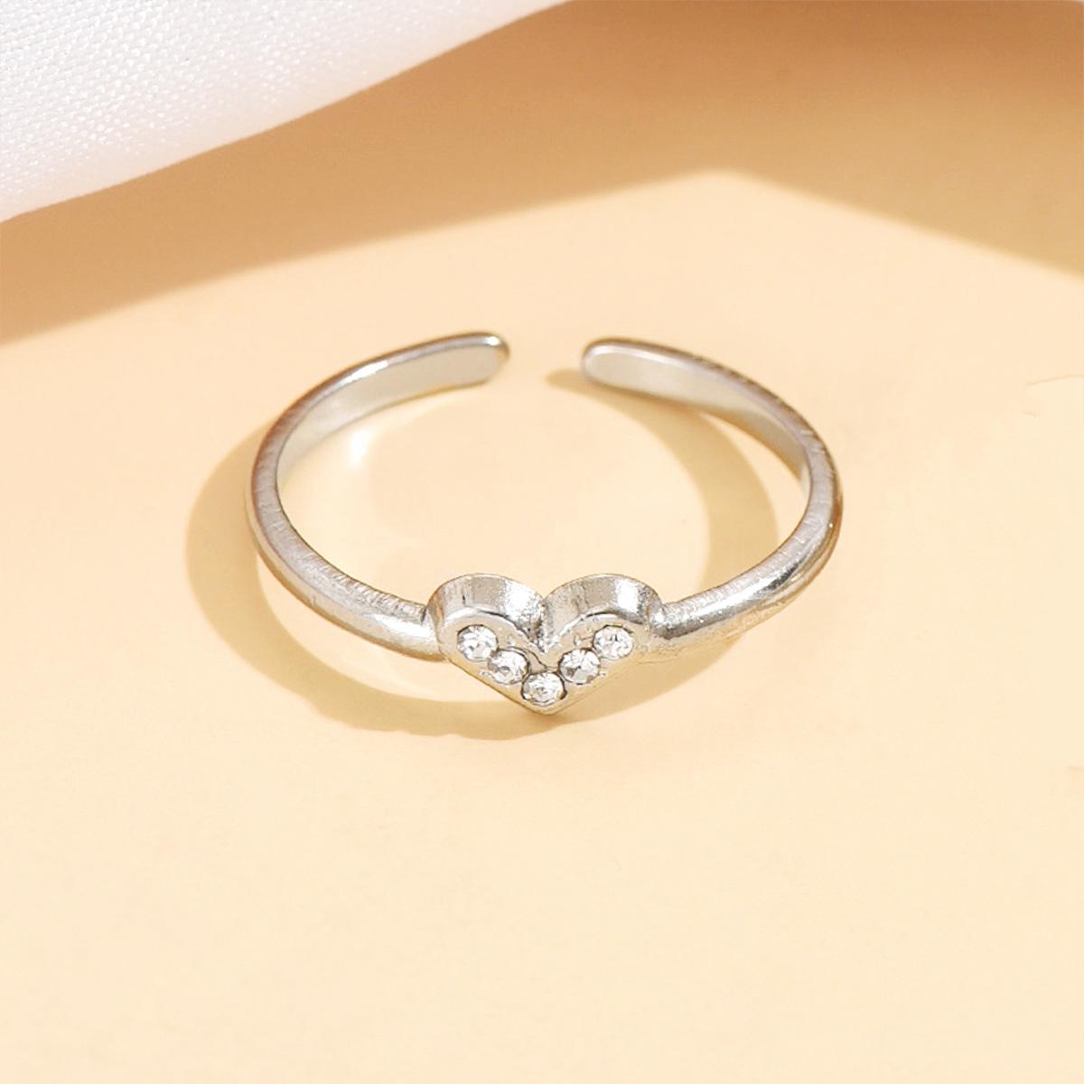 Sweet Fairy Heart Rhinestone Ring - Cute Stackable Open Design in Stainless Steel for Women