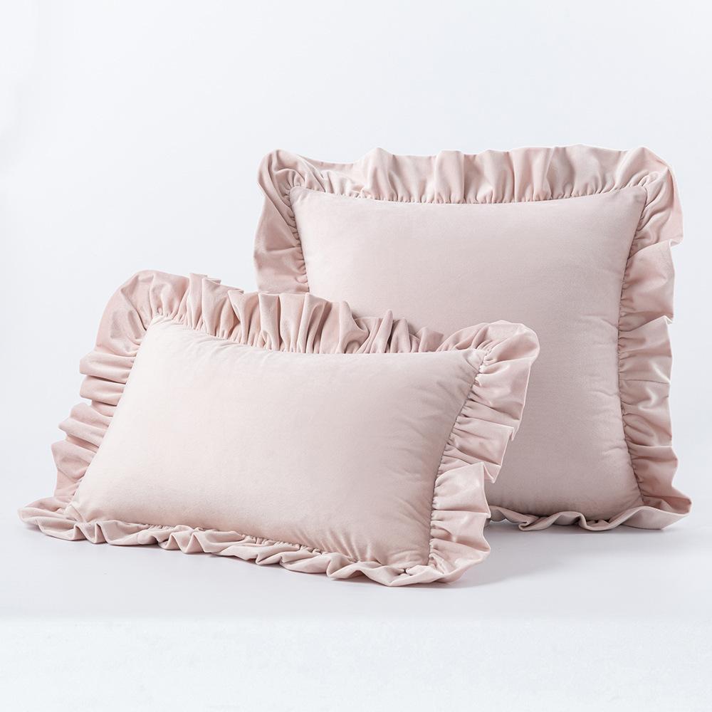 Ruffled Edge Minimalist Solid Color Velvet Pillow Cover For Home Decor Sofa Bed Throw Cushion Window Seat Lumbar Support Pillow Case