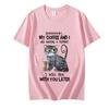 Coffee Cat Print Women Clothes Angry Cat Lover Female Tops Tee Tshirt Fashion Anime Cartoon Tees Ladies Graphic T-Shirt Y2k Tops