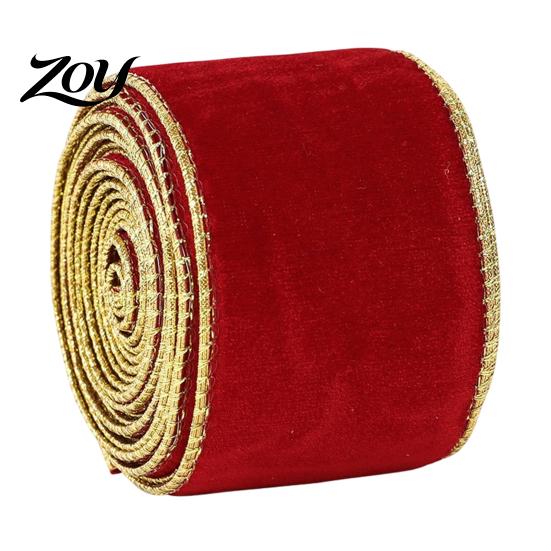 Potřeby pro ruční práce na svátky Sametová vánoční stuha, 2,5 x 78 palců stuha s drátkem a zlatými okraji Široké věnce Balení dárků, Výroba mašlí, Kutilské projekty,