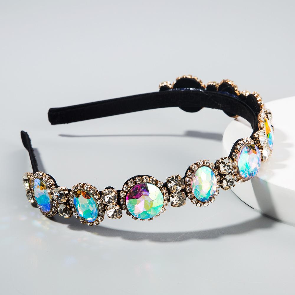 Good Quality Fashion Baroque Style Super Flashing Colored Diamond Thin-edged Rhinestone Pear Headband