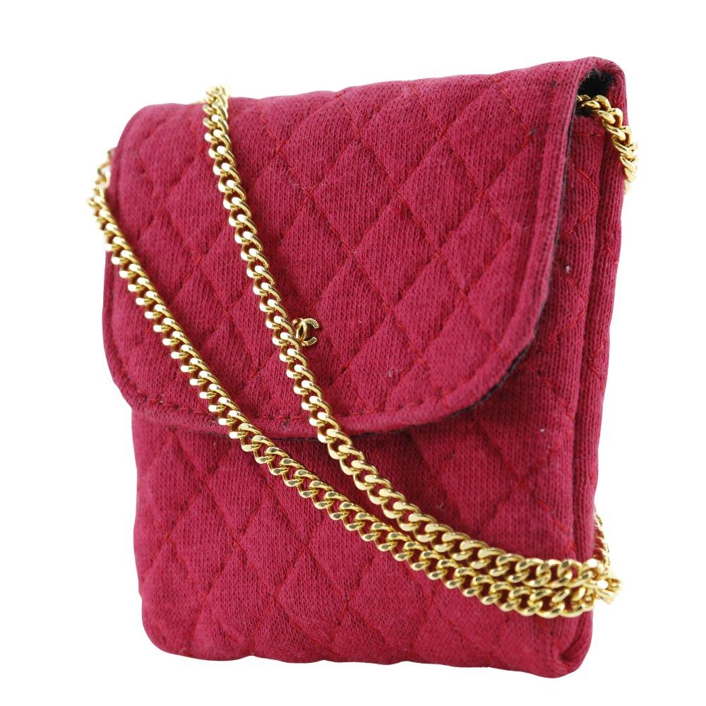 CHANEL Chain pouch Pouch micro Red cotton Women Used