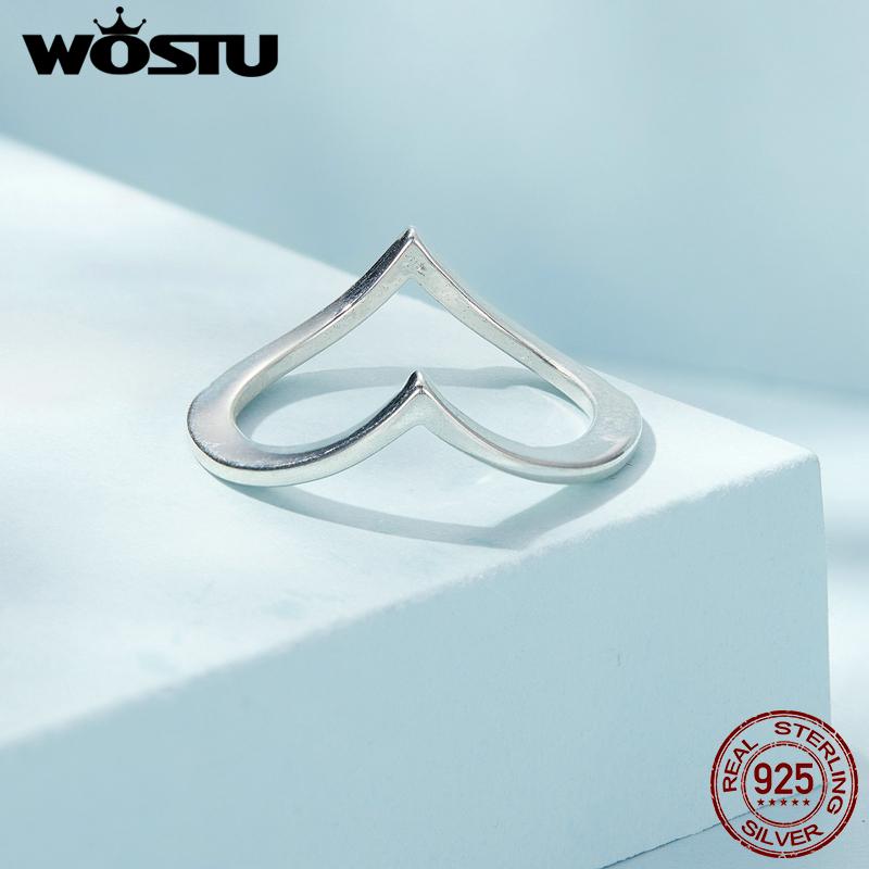 WOSTU Ασημένιο 925 δαχτυλίδι καρδιά 14 καρατίων επιχρυσωμένο δαχτυλίδι 'V' για γυναίκες με κυβικό ζιργκόν