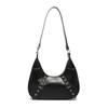 Womens Fashionforward Small Pu Crescent Bag With Unique Rivet Accents