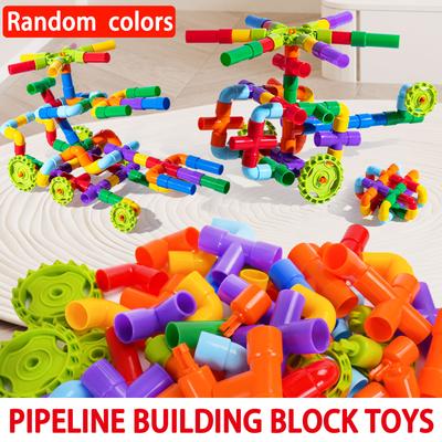 Brinquedo de Tubo Infantil Montagem de Roda Inserção de Tubo de Água Macho e Fêmea Embalado em Saco Plástico Versátil Blocos de Construção de Partículas Grandes