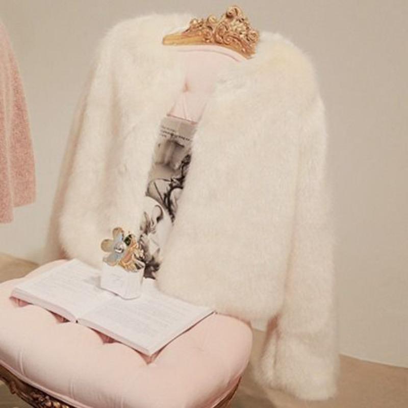 Plush jacket women's short winter new top imitation Rex rabbit hair imitation fur slim long sleeve white