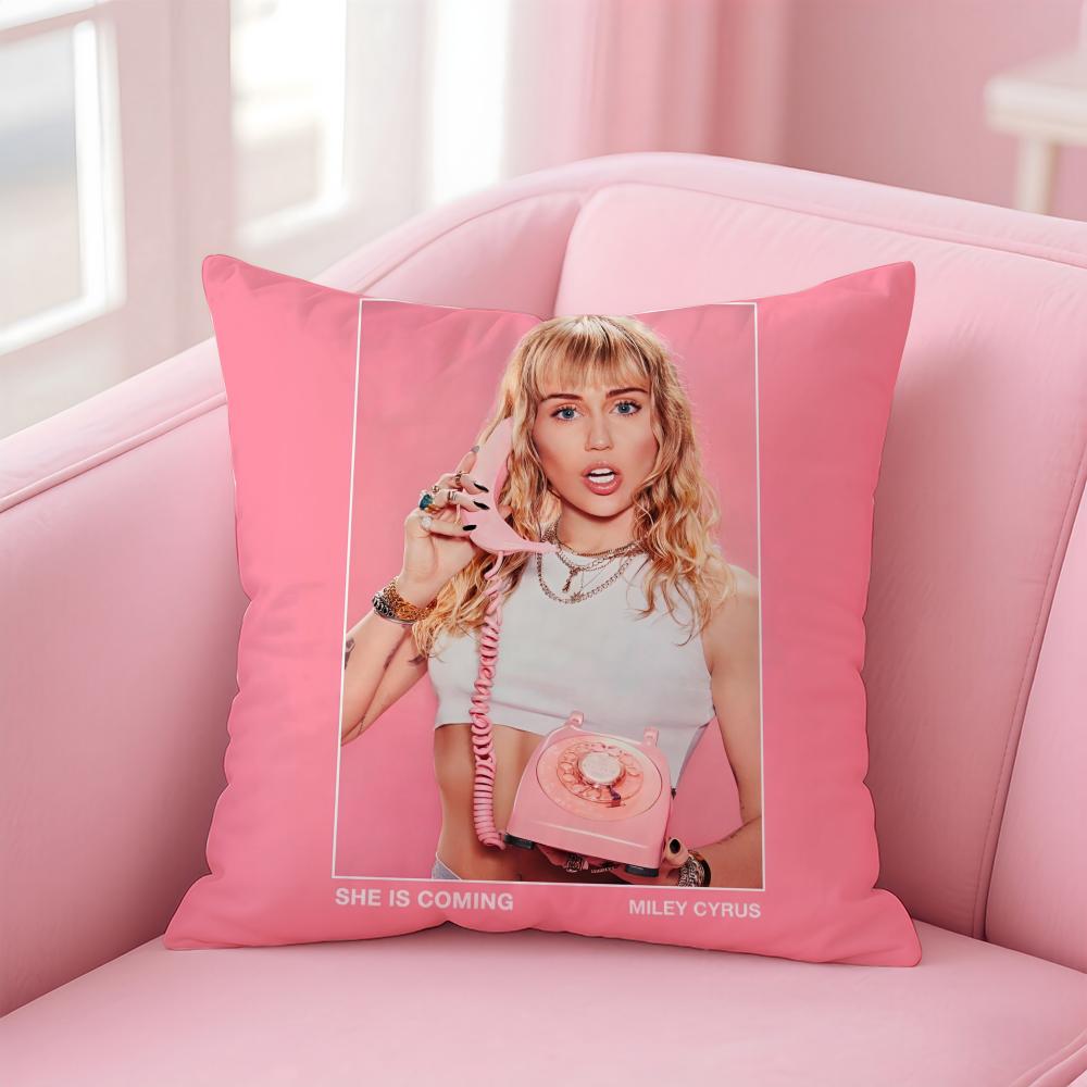 Hot Beautiful Singer M-Miley C-Cyrus Cushion Cover Pillowcase Short Plush Invisible Zipper Room Sofa Cushion Cover