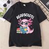 Kawaii Axolotl T-Shirt Bookworm Tees Women Ladies Cotton Short Sleeve Tshirt Casual Printed Round Neck T Shirts Clothing