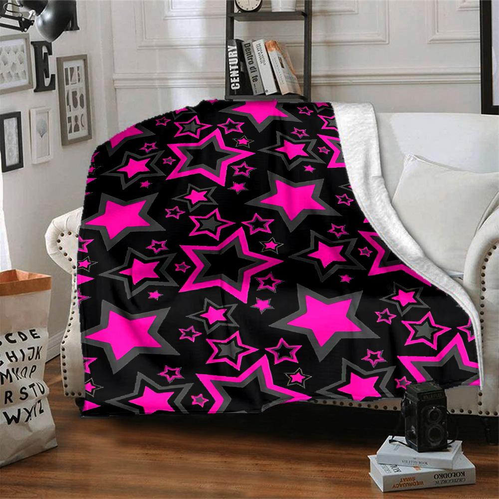1pc Pink Star Pattern Blanket Warm, Cozy, And Soft, Suitable for Sofas, Beds, Cars, And Office Use.Perfect for Camping And Travel, Making It a Great G