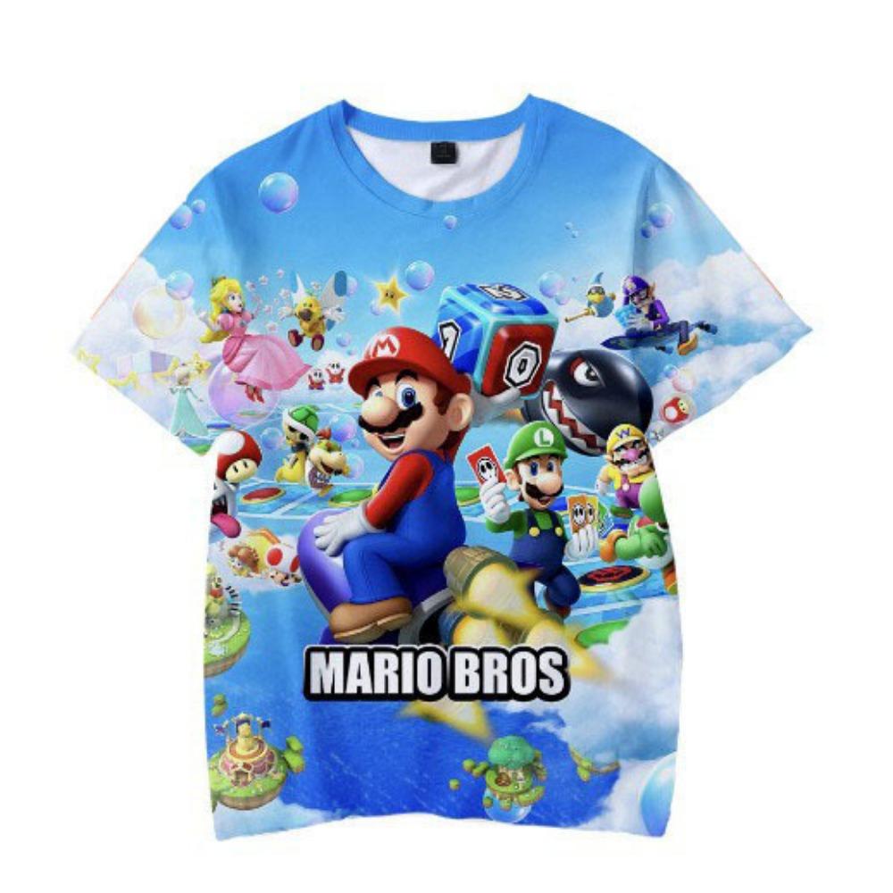 

Новая футболка с коротким рукавом с 3D-принтом Марио для родителей и детей, аниме, мультяшная, с коротким рукавом, с круглым вырезом, летняя детская одежда 100