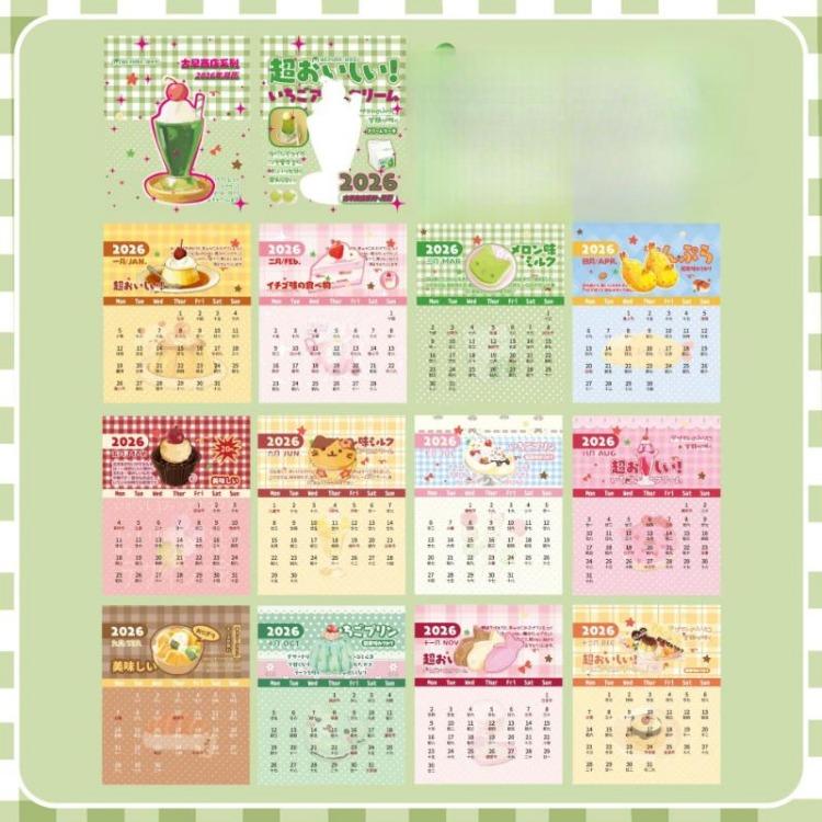 2026 Vintage Japanischer Tischkalender Mini Monatsplaner zum Aufstellen Retro Cartoon Snack Tablet Kalender Bürodeko Journal