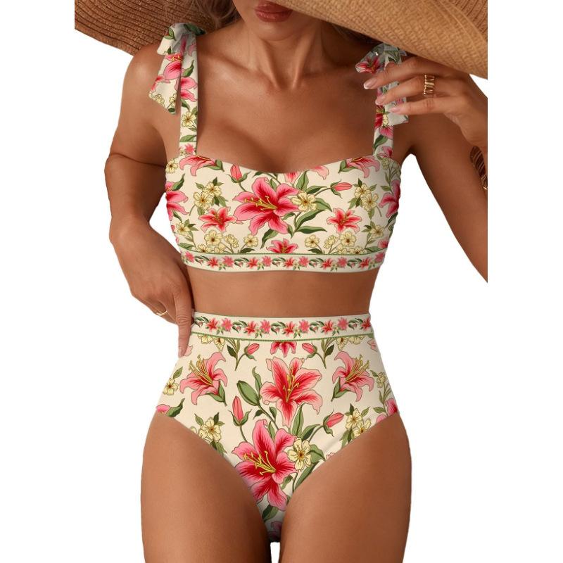 Bikini Set 2 Pezzi Costume da Bagno a Righe Costume da Bagno a Vita Alta