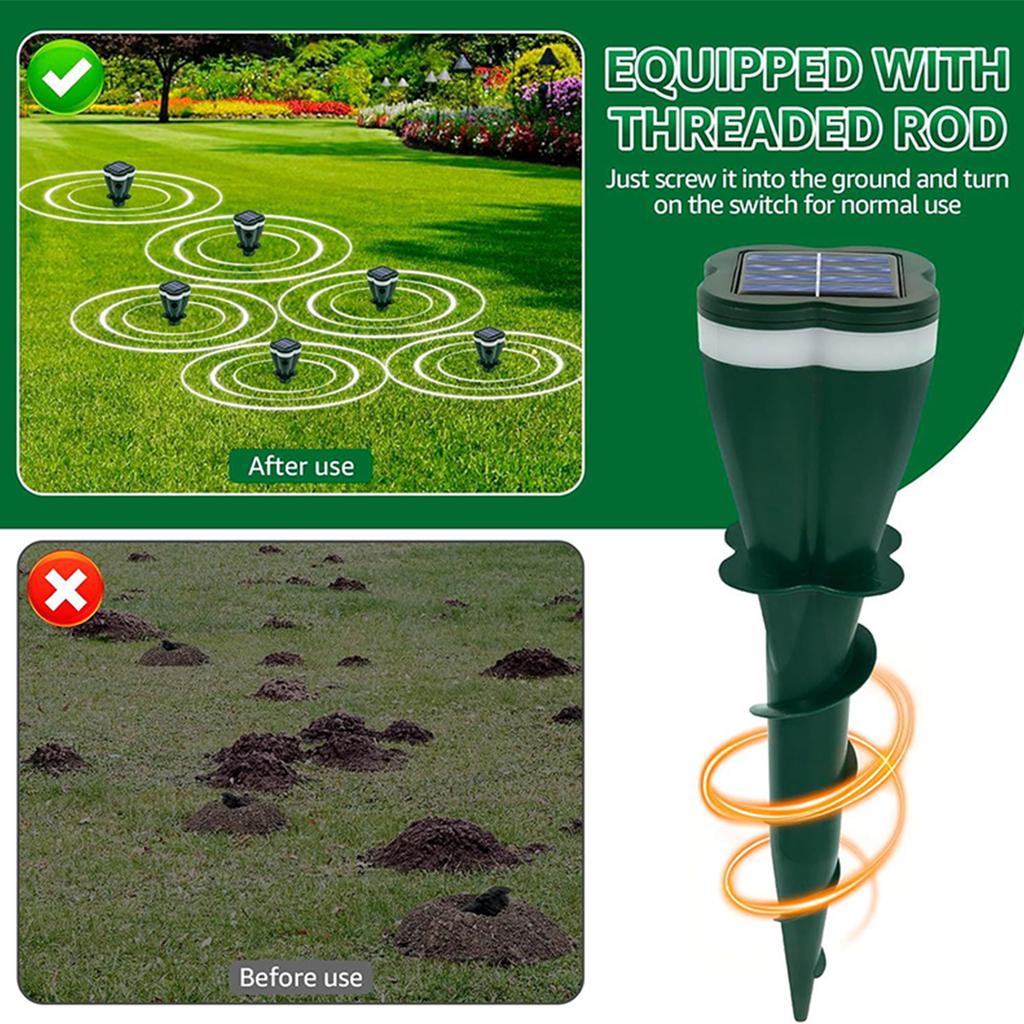 Solar Powered Ultrasonic Ground Pest Repeller Outdoor Animal Repellent Device for Rodents Moles and Other Burrowing Pests with Waterproof Design
