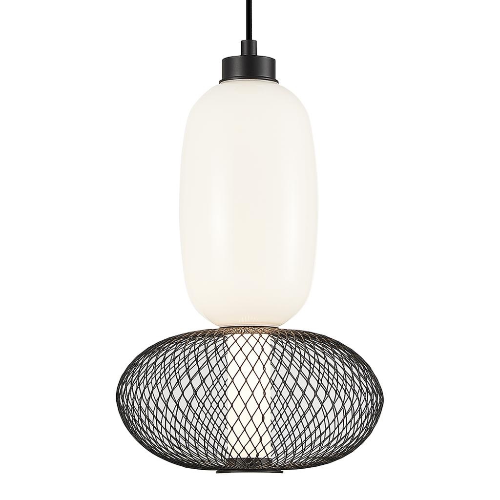 Lampa Wisząca Nowoczesna Czarna Szklany Klosz Druciana Elipsa Do Salonu Sypialni Ciepła Barwa Led 15W Arame Milagro