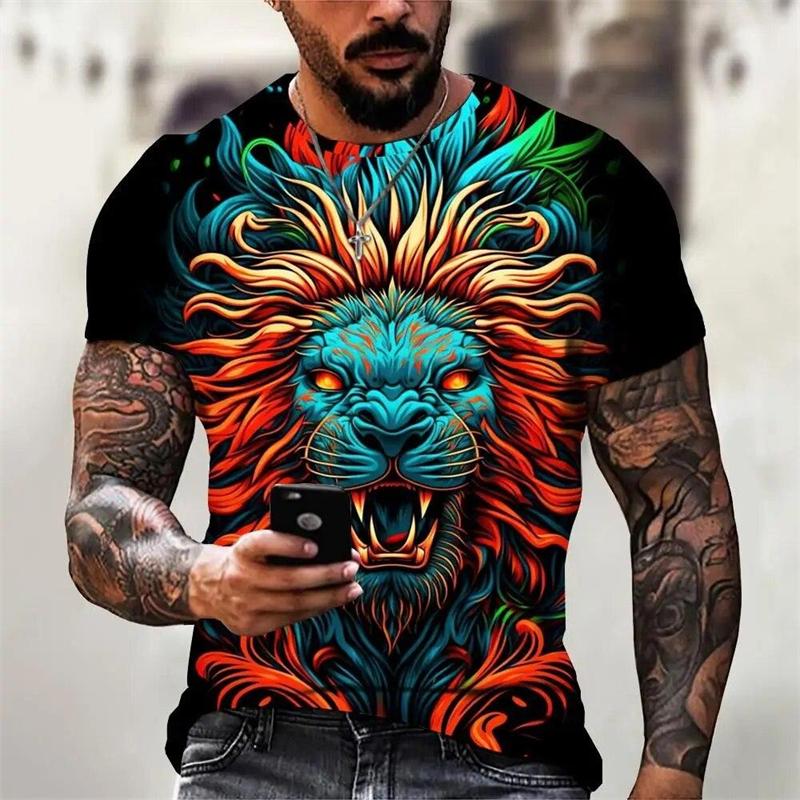 Graphic T Shirt Men's 3D Print Color Round Neck T Shirts Unique Personality Streetwear 2026 Fashion Tee Top
