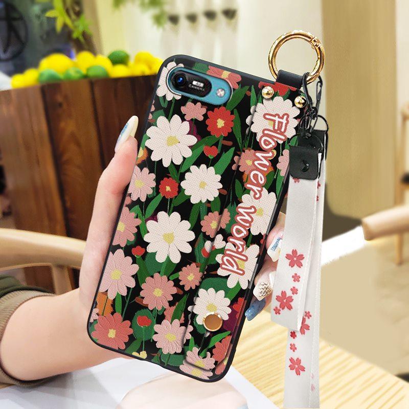Anti-knock Wrist Strap Phone Case For Itel A25/A35/A25 Pro Ring Back Cover Silicone Dirt-resistant Phone Holder Flower