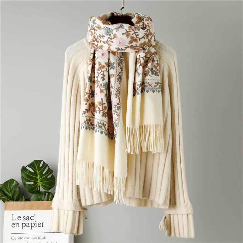 Yto Scarf Women's Fashion Scarf Embroider Pashmina Wrap Scarfcashmere Scarf Winter Warm Tassels Scarf Wrap Scarf Shawl Fashion Shawl Scarves Cm
