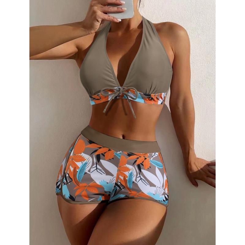 Women's Bikini Swimsuit Set Sexy High Waisted Beach Shorts Bow Tie Backless Underwear Tropical Style Beachwear for Swimming and Surfing