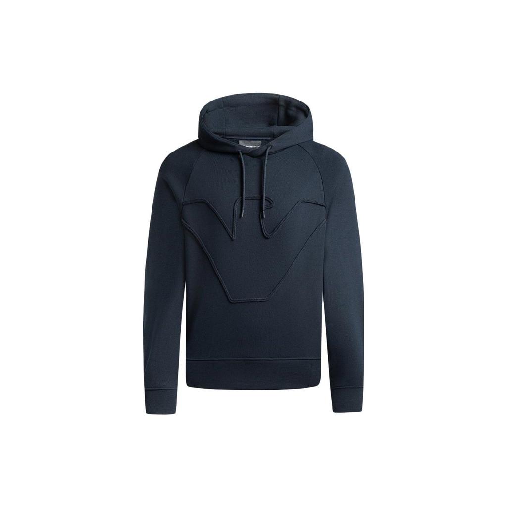 Emporio Armani FW23 Solid Color Logo Hooded Long Sleeve Sweatshirt Men Sweatshirt Navy-Blue 6R1ME4-1JWPZ-09S6