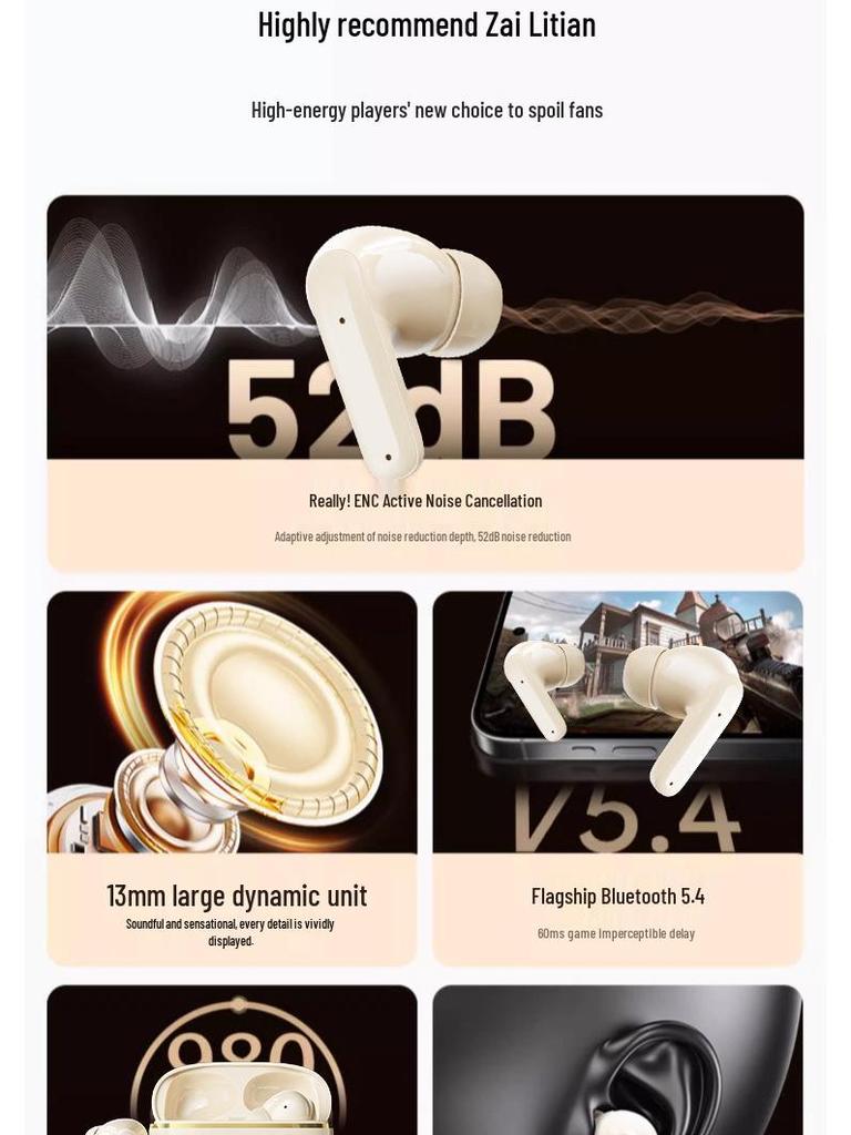 2025 True Wireless Noise-Cancelling In-Ear Bluetooth Earbuds with Ultra-Long Battery Life for Running, Sports, and Gaming