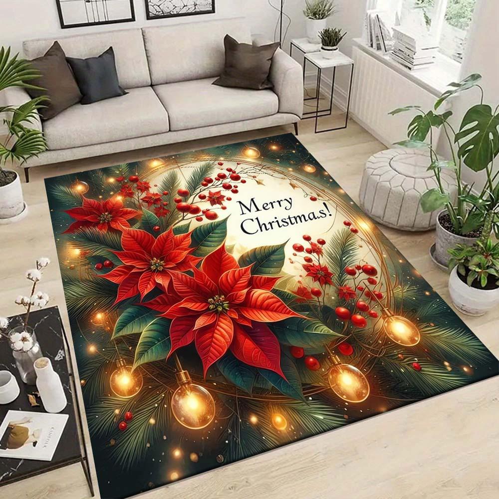 1 Stück Frohe Weihnachten Teppich, Rutschfest, Leicht zu reinigen, Fleckenresistent, Perfekt für gemütliche Wohnzimmer, Schlafzimmer, Küchen, Büros und Ho