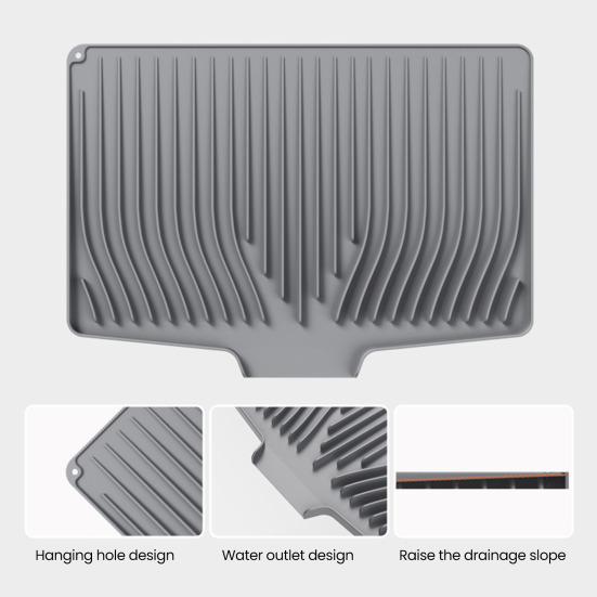 Silicone Drain Mat Heat-Resistant Sloped Design Rectangular Shape Kitchen Mat Nordic Style Dish Drying Mat