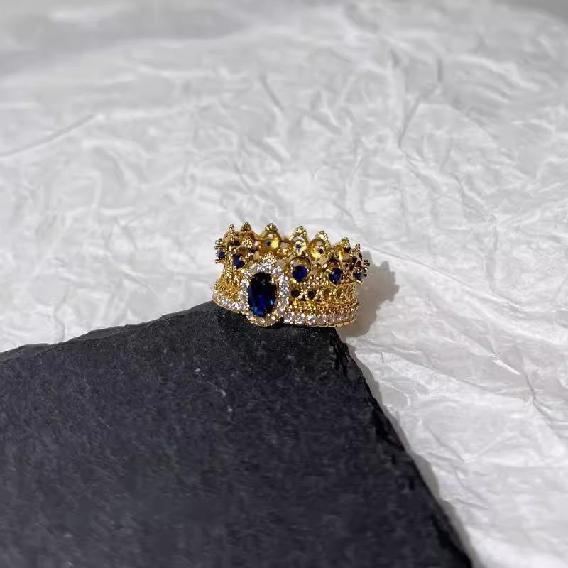 

Кружевное кольцо-корона в винтажном стиле для женщин, модное, персонализированное, изысканное и универсальное разомкнутое кольцо Open Adjustable синий