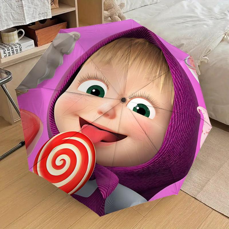 1pc Masha and the Bear Automatic Folding Umbrella, Portable Collapsible Design, Casual Outdoor Accessory, 017