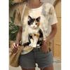 Summer Fashion Women's Animal T Shirt Stylish Kawaii Cat Printed Casual Short Sleeve Crew Neck Tees Round Neck Regular Tops