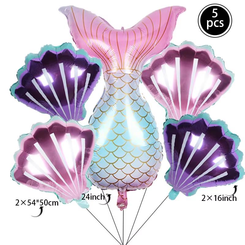 5pcs/set Mermaid Tail Shells Balloons Under the Deep Sea Mermaid Theme Party Decorations Baby Shower Girl Birthday Party Favors