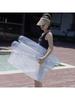 1Pcs Inflatable Swimming Pool Hanging Net Inflatable Float Foldableable Backrest Transparent Sequin Inflatable Float