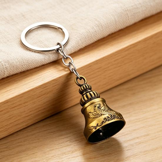 Keychain Pendant Traditional Pattern Retro Bell Design Crisp Ringing Sound Key Holder with Metal Key Ring Backpacks Suitcases Accessory