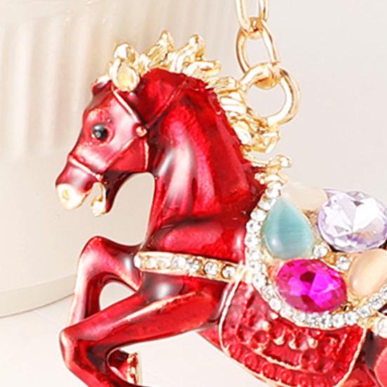 Keychain Pendant Chinese Zodiac Enamel Horse Rhinestones Inlaid Key Chain Metal Charm Bags Keyring Backpack Car Accessories
