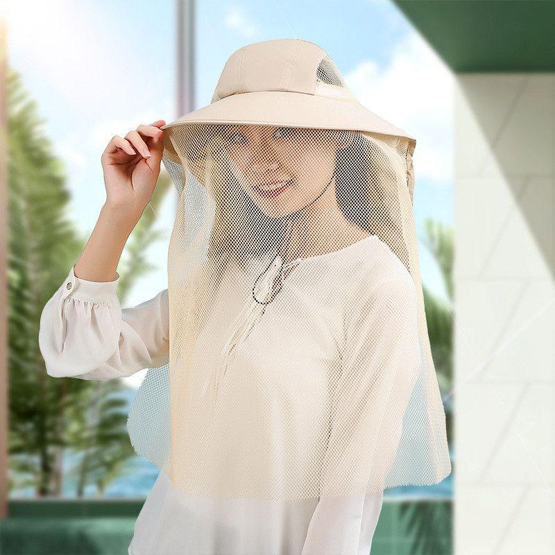 

Beekeeping Insect-Proof Breathable Camping Sun Hat Outdoor Big Brim Half Mesh Shawl Mosquito Hat plus Sun Protection Fishing Hat Khaki