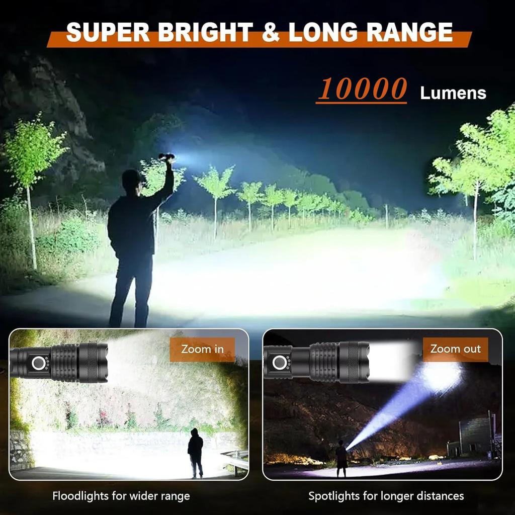 High Power LED Flashlight Rechargeable 5 Mode Aluminum Alloy Telescopic Zoom Torch Tactical Lamp for Outdoor Camping Fishing